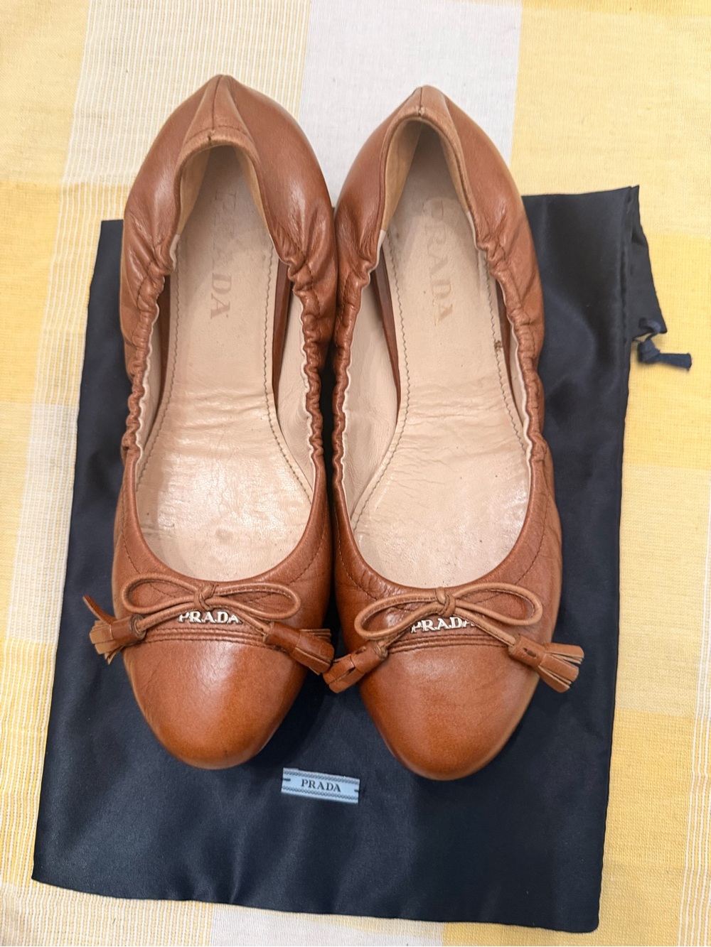 Prada Brown Leather Ballet Flats with Bow EU 36